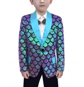 Boys kids sequin jazz dance blazers children baby choir pianist host singers music production coats purple turquoise gold pink sequins jacket for boys 